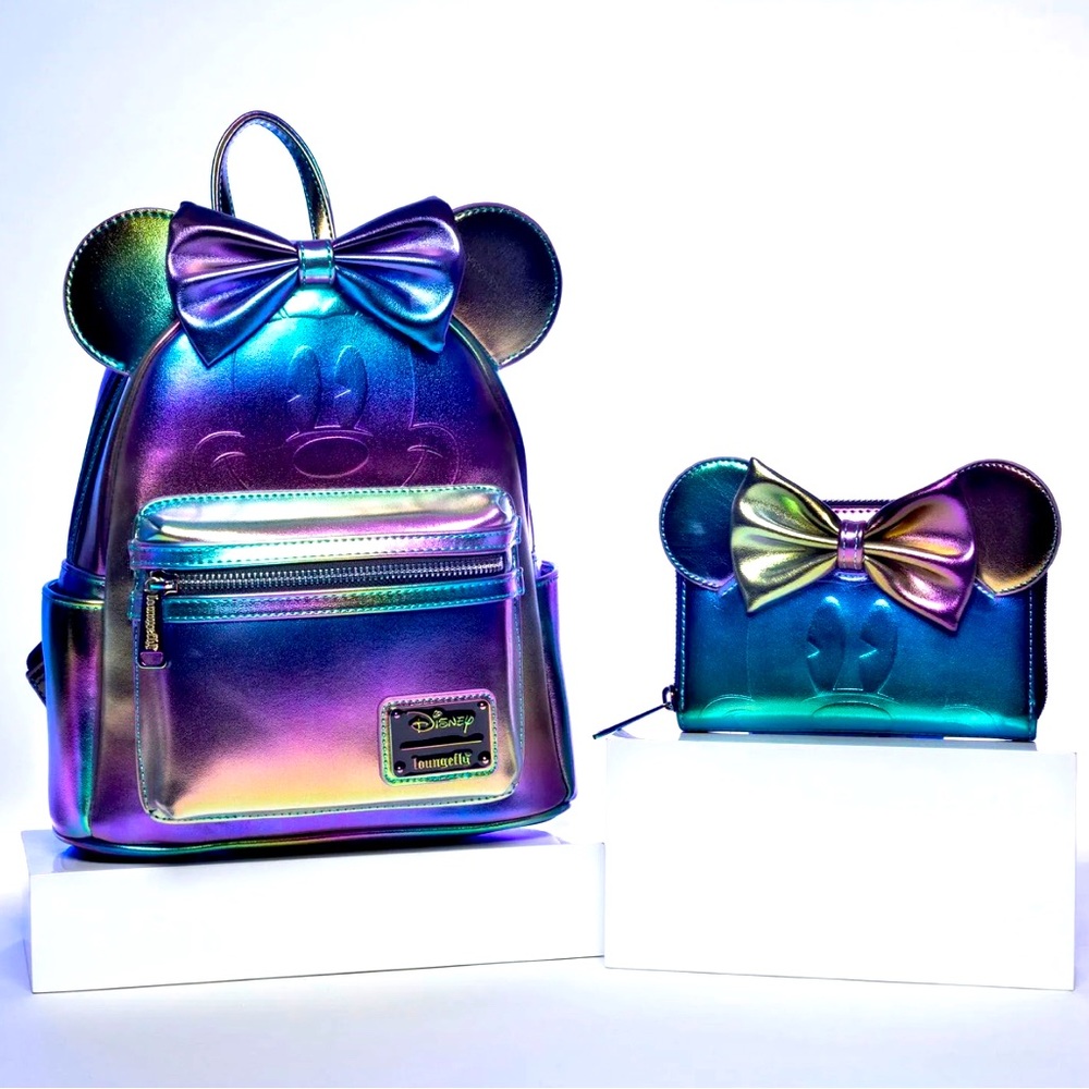 LOUNGEFLY OIL SLICK Mickey Backpack AND Wallet set IN HAND - NWT!